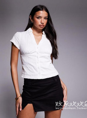 英国代购正品10.07 2025潮流导向 女装新款 翻领浅色短袖舒适衬衫