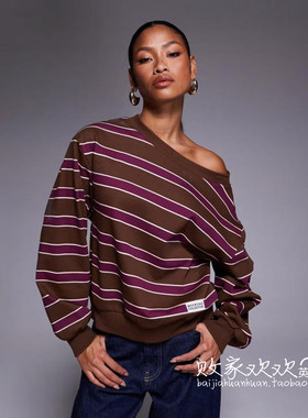 英国代购正品09.01 2025潮流导向 女装新款 休闲横纹长袖舒适卫衣