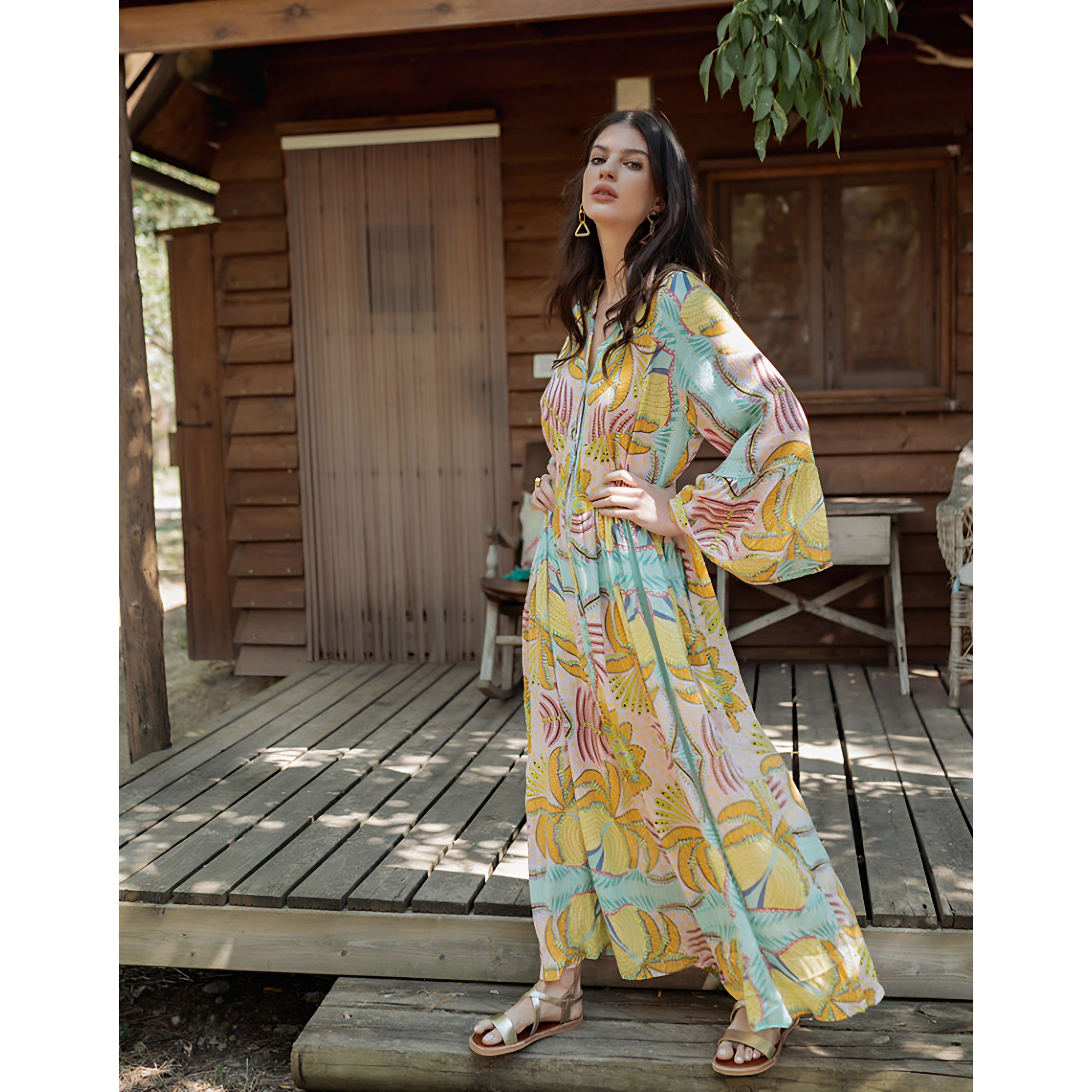英国代购正品04.10 名品Monsoon 女装新 度假风水果花卉印花长裙