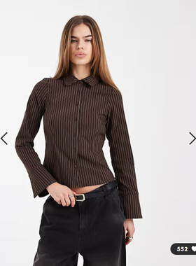 英国代购正品01.24 2026潮流导向 女装新款 翻领条纹长袖舒适衬衫