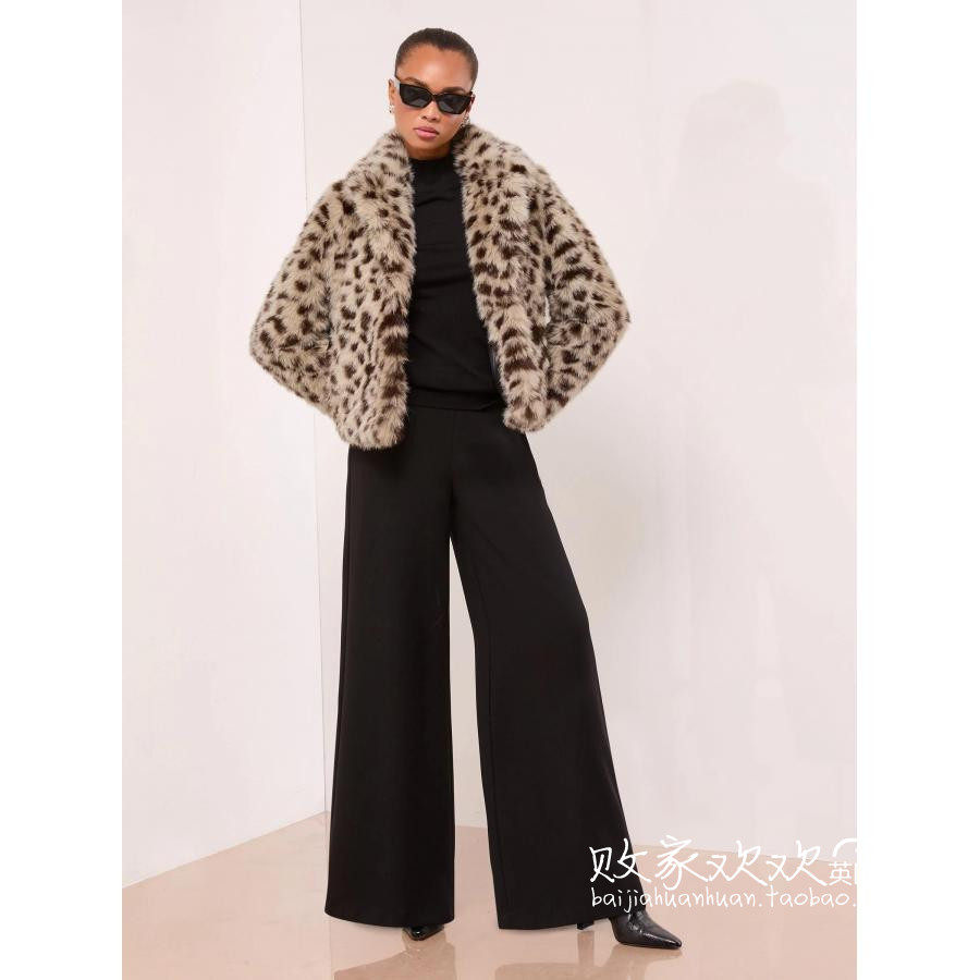 英国代购正品10.20 名品NEXT 女装新款 潮牌豹纹皮草风短款外套