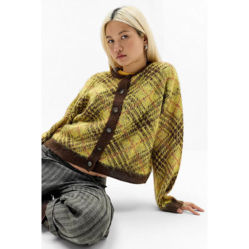 英国代购正品08.22 名品UO 女装新款 潮牌菱格针织舒适百搭开衫