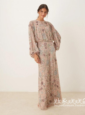 英国代购正品07.02 2025潮流导向 女装新款 设计重工花长款连衣裙