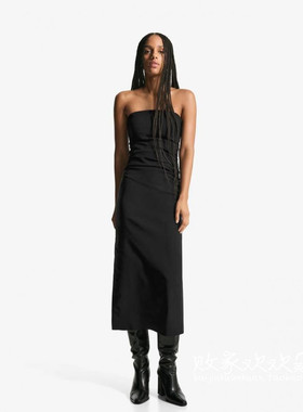 英国代购正品11.04 2025潮流导向 女装新款 抹胸深色长款连衣裙