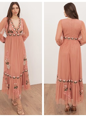 英国代购正品01.12 2026潮流导向 女装新款 设计刺绣花长款连衣裙