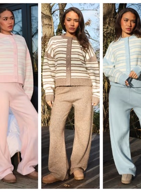 英国代购正品01.02 2026潮流导向 女装新款 横纹慵懒风针织套装