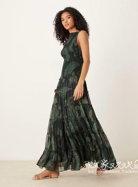 英国代购正品09.10 2025潮流导向 女装新款 时尚印花长款连衣裙