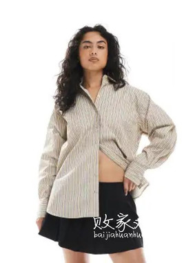 英国代购正品07.03 2025潮流导向 女装新款 休闲翻领条纹长袖衬衫