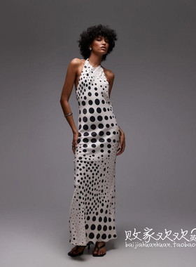 英国代购正品07.02 2025潮流导向 女装新款 时尚波点长款连衣裙