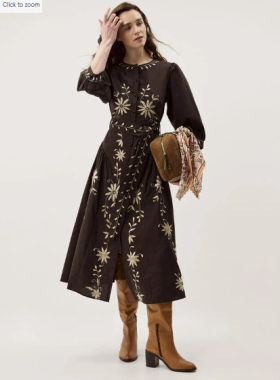 英国代购正品03.13 名品Monsoon 女装新款 刺绣花掐腰设计连衣裙