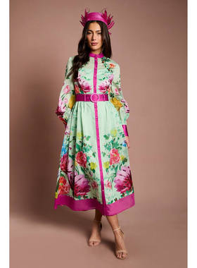 英国代购正品05.08 名品PL 女装新款 时尚印花长袖显瘦连衣裙
