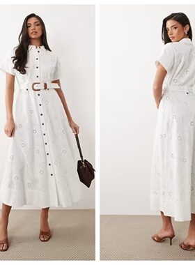 英国代购正品04.06 2026潮流导向 女装新款 衬衫浅色镂空花连衣裙