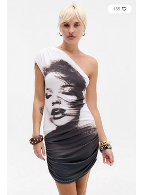 英国代购正品03.20 名品UO 女装新款 单肩人物图案迷笛款连衣裙