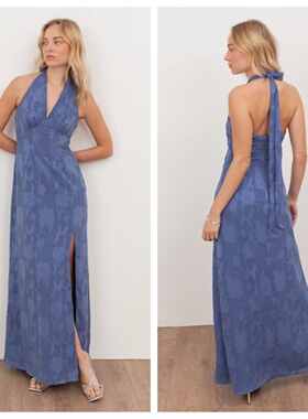 英国代购正品01.12 2026潮流导向 女装新款 设计提花开叉连衣裙