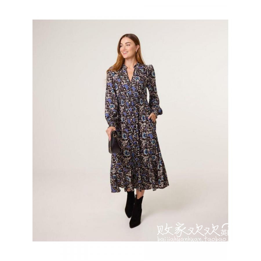英国代购正品11.29 名品NL 女装新款 时尚印花中长款百搭连衣裙