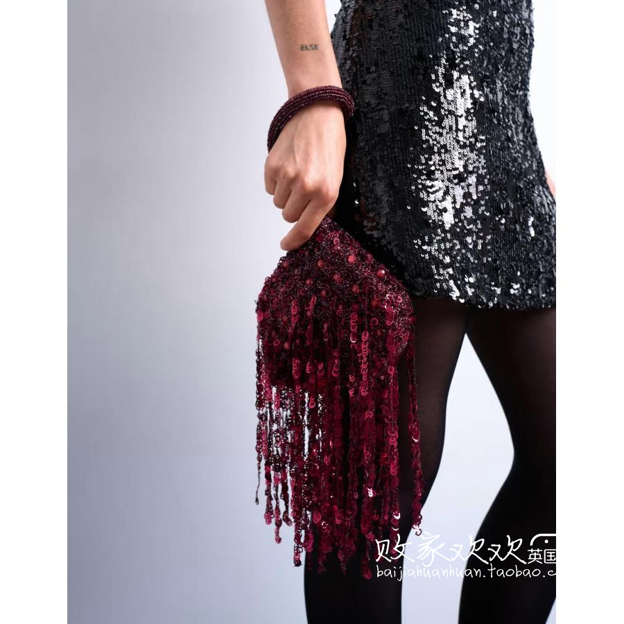 英国代购正品10.20 2025潮流导向 女包新款 TS闪亮流苏设计手提包