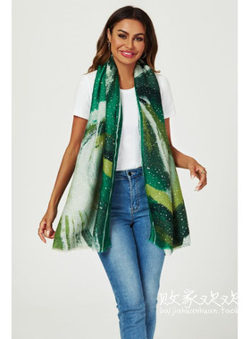 英国代购正品12.13 名品Boohoo 饰品新款 时尚印花长款百搭围巾