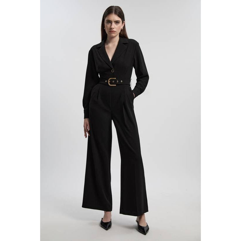 英国代购正品04.26 名品KM 女装新款 时尚翻领系腰带长款连衣裤
