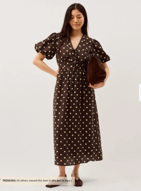 英国代购正品03.13 名品Monsoon 女装新款 泡泡袖波点长款连衣裙