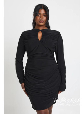 英国代购正品12.12 名品Boohoo 女装新款 时尚深色迷笛款连衣裙