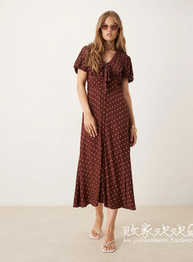 英国代购正品07.02 2025潮流导向 女装新款 时尚波点长款连衣裙