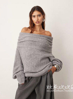 英国代购正品08.15 2025潮流导向 女装新款 一字肩针织长袖毛衣