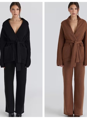 英国代购正品01.15 2026潮流导向 女装新款 翻领系腰带针织开衫