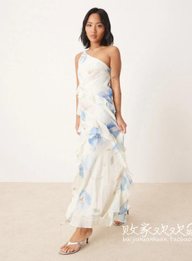 英国代购正品03.24 2025潮流导向 女装新款 单肩印花长款连衣裙