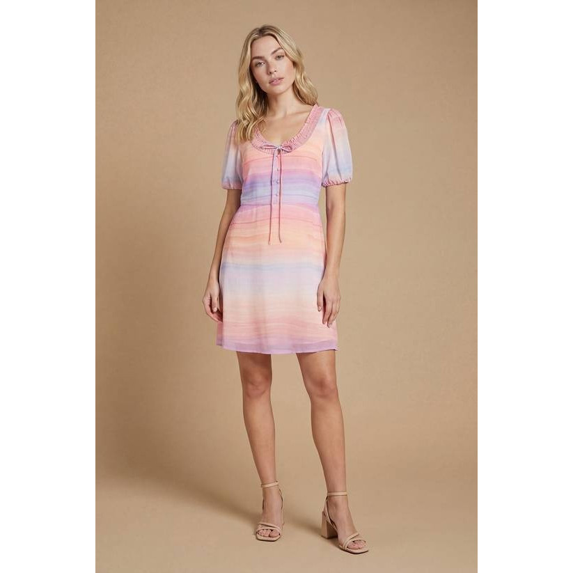 英国代购正品05.23 名品PL 女装新款 时尚彩虹冰激凌色连衣裙