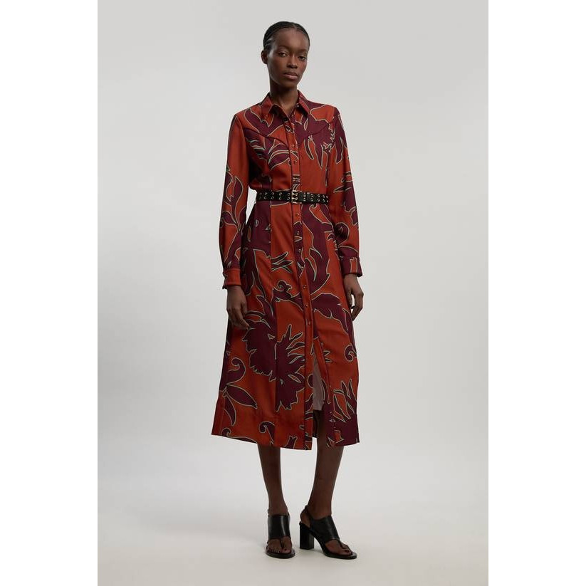 英国代购正品05.12 名品KM 女装新款 时尚衬衫印花系腰带连衣裙