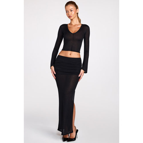 英国代购正品09.10 名品ohpolly 女装新款 设计开叉长款半身裙