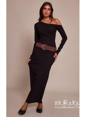 英国代购正品10.06 名品PL 女装新款 时尚设计系腰带深色连衣裙