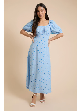 英国代购正品04.22 名品PL 女装新款 时尚短袖波点显瘦长款连衣裙