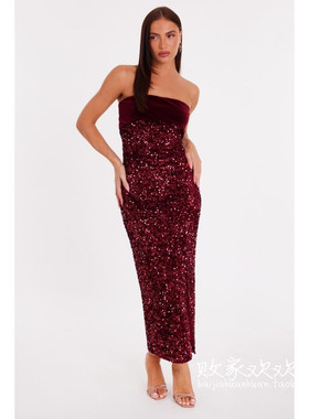 英国代购正品12.13 名品Boohoo 女装新款 设计闪亮长款连衣裙