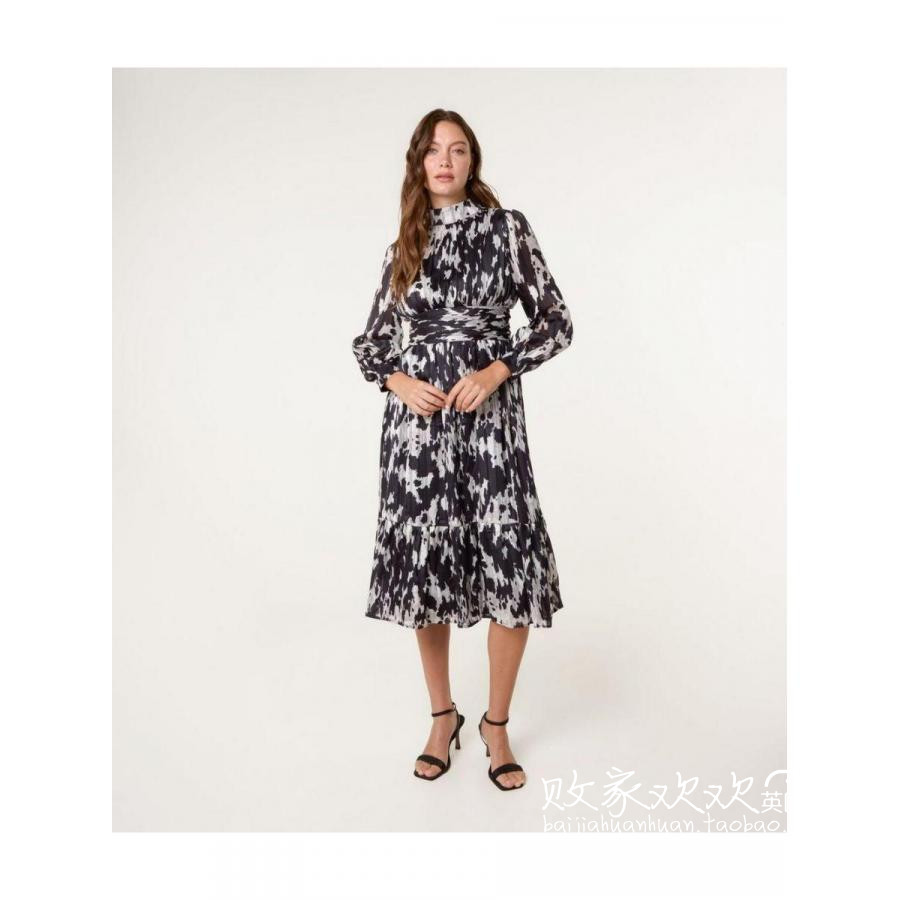 英国代购正品11.29 名品NL 女装新款 时尚印花中长款百搭连衣裙