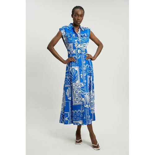 英国代购正品06.14 名品PL 女装新款 时尚翻领印花长款百搭连衣裙