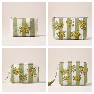 英国代购正品03.06 Mimosa Stripe Printed 含羞草条纹印花化妆包