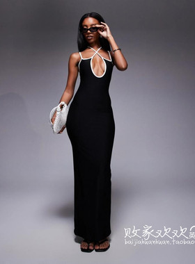 英国代购正品07.02 2025潮流导向 女装新款 深色长款修身连衣裙