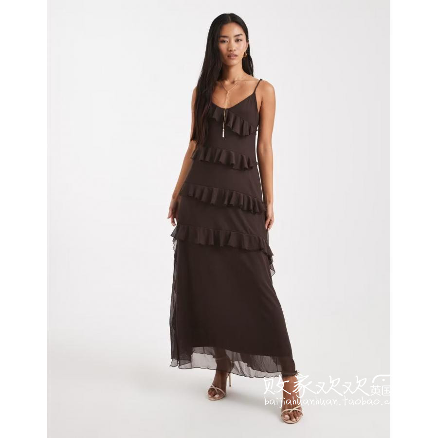 英国代购正品10.08 2025潮流导向 女装新款 吊带多层荷叶边连衣裙