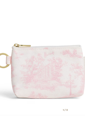 英国代购正品10.12 Harrods Pink Cotton Toile 印花钥匙扣零钱包