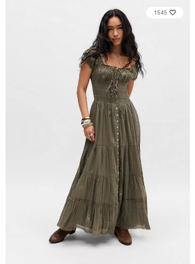 英国代购正品03.20 名品UO 女装新款 单排扣长款设计百搭连衣裙