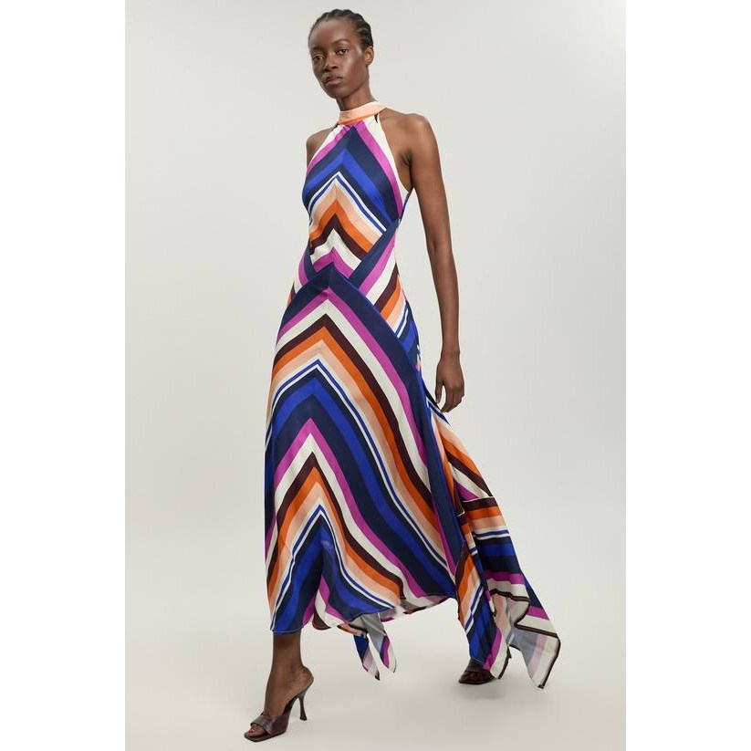 英国代购正品07.01 名品PL 女装新 时尚露背斜纹长款百搭连衣裙