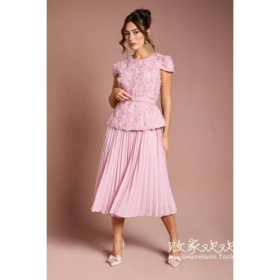 英国代购正品12.12 名品Boohoo 女装新款 设计褶皱中长款连衣裙