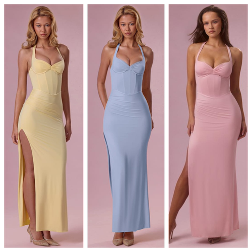 英国代购正品04.02 名品ohpolly 女装新款 挂脖开叉长款连衣裙