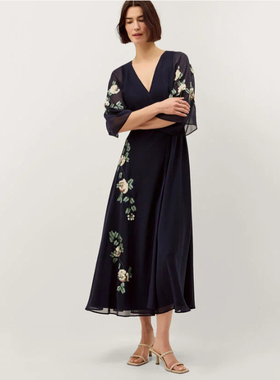 英国代购正品03.13 名品Monsoon 女装新款 高级刺绣花显瘦连衣裙