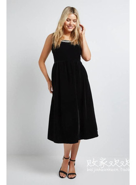 英国代购正品12.13 名品Boohoo 女装新款 深色中长款百搭连衣裙