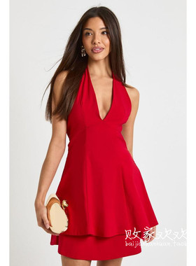 英国代购正品12.13 名品Boohoo 女装新款 设计两层迷笛款连衣裙