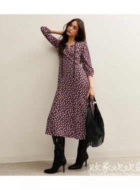 英国代购正品08.16 名品NL 女装新款 时尚印花长款连衣裙