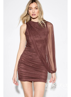 英国代购正品12.13 名品Boohoo 女装新款 设计薄纱披肩迷人连衣裙