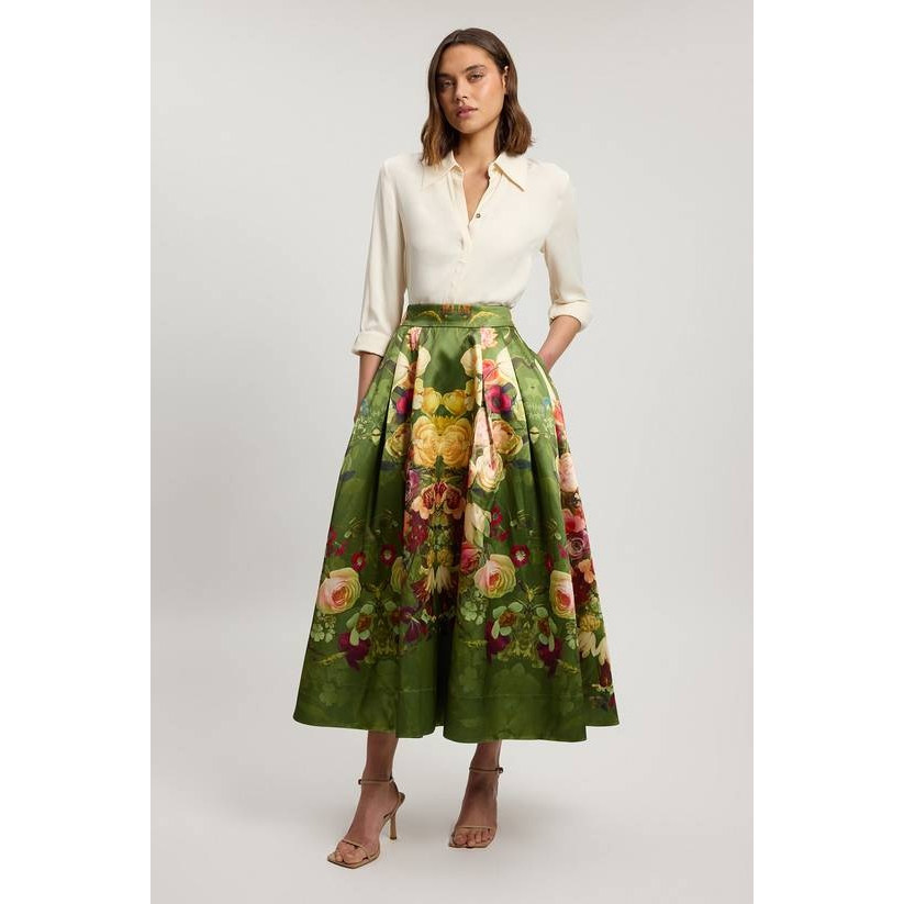英国代购正品05.29 名品KM 女装新款 时尚印花长款百搭半身裙